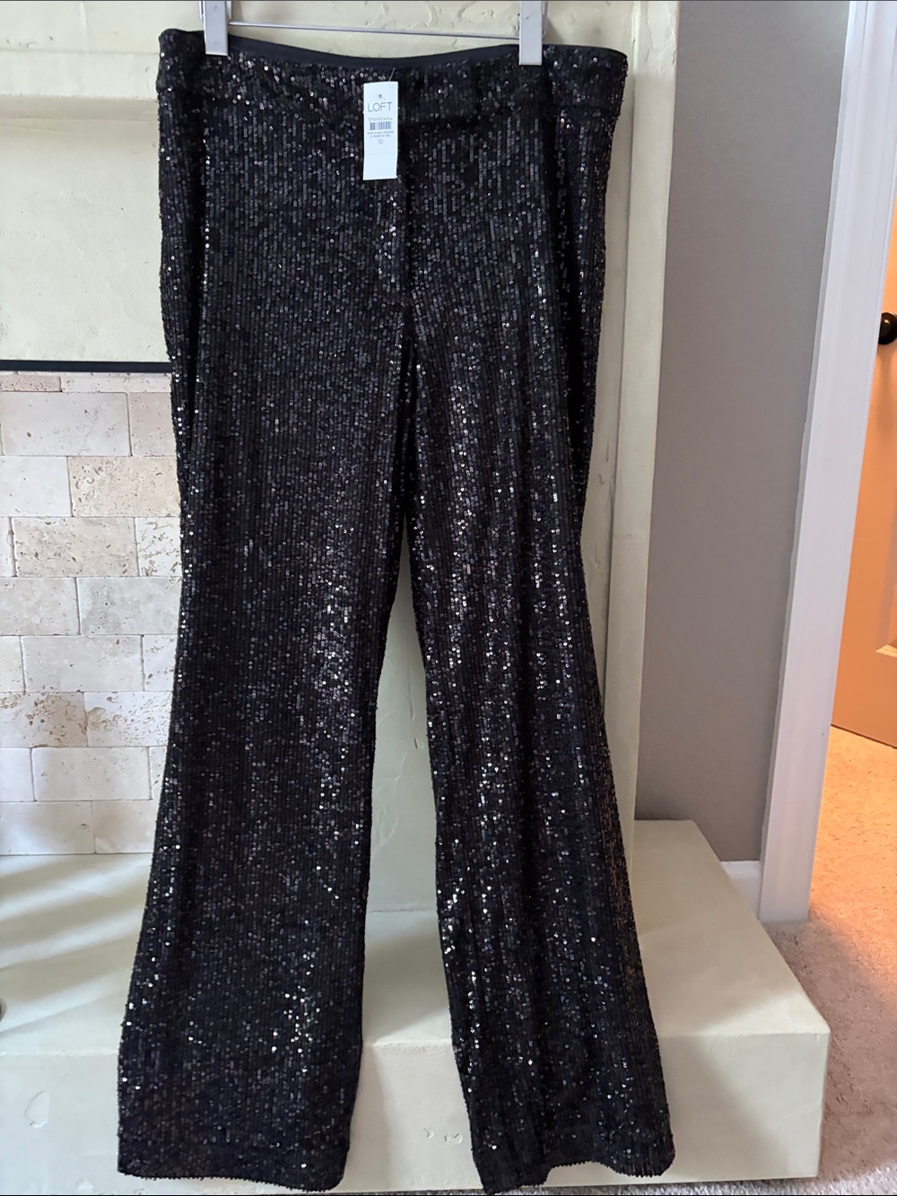 LOFT Black Sequin Boot-Cut Pants